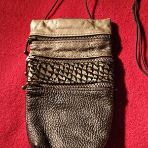 Karen Gunna Crossbody Purse - leather, black and gold, converts to belt purse